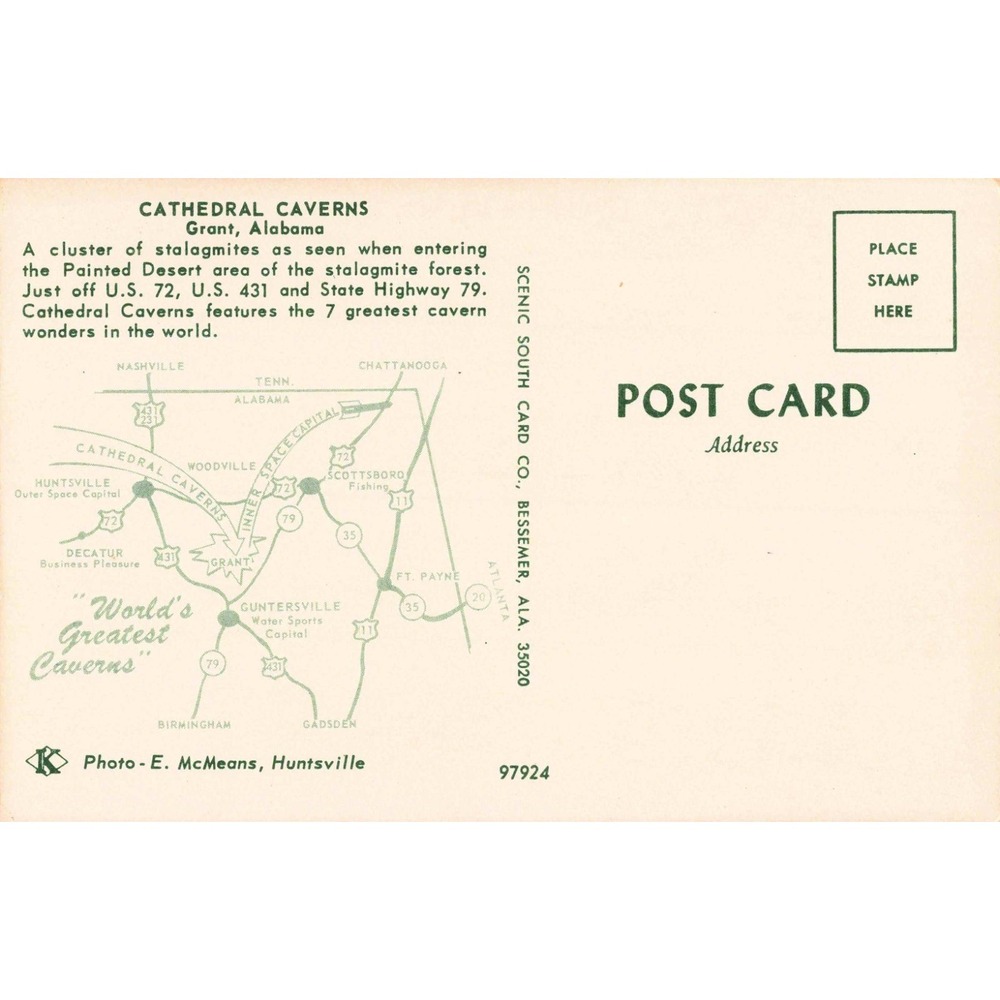Cathedral Caverns Alabama Vintage Postcard Painted Desert Stalagmite Forest Map - Picture 2 of 2